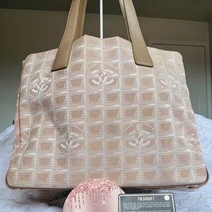 CHANEL Logo Jacquard Nylon Handbag
